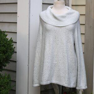 Chico's Silver Metallic  w Mini Sequins Cowl Neck Sweater Sz 3 (US XL 16)